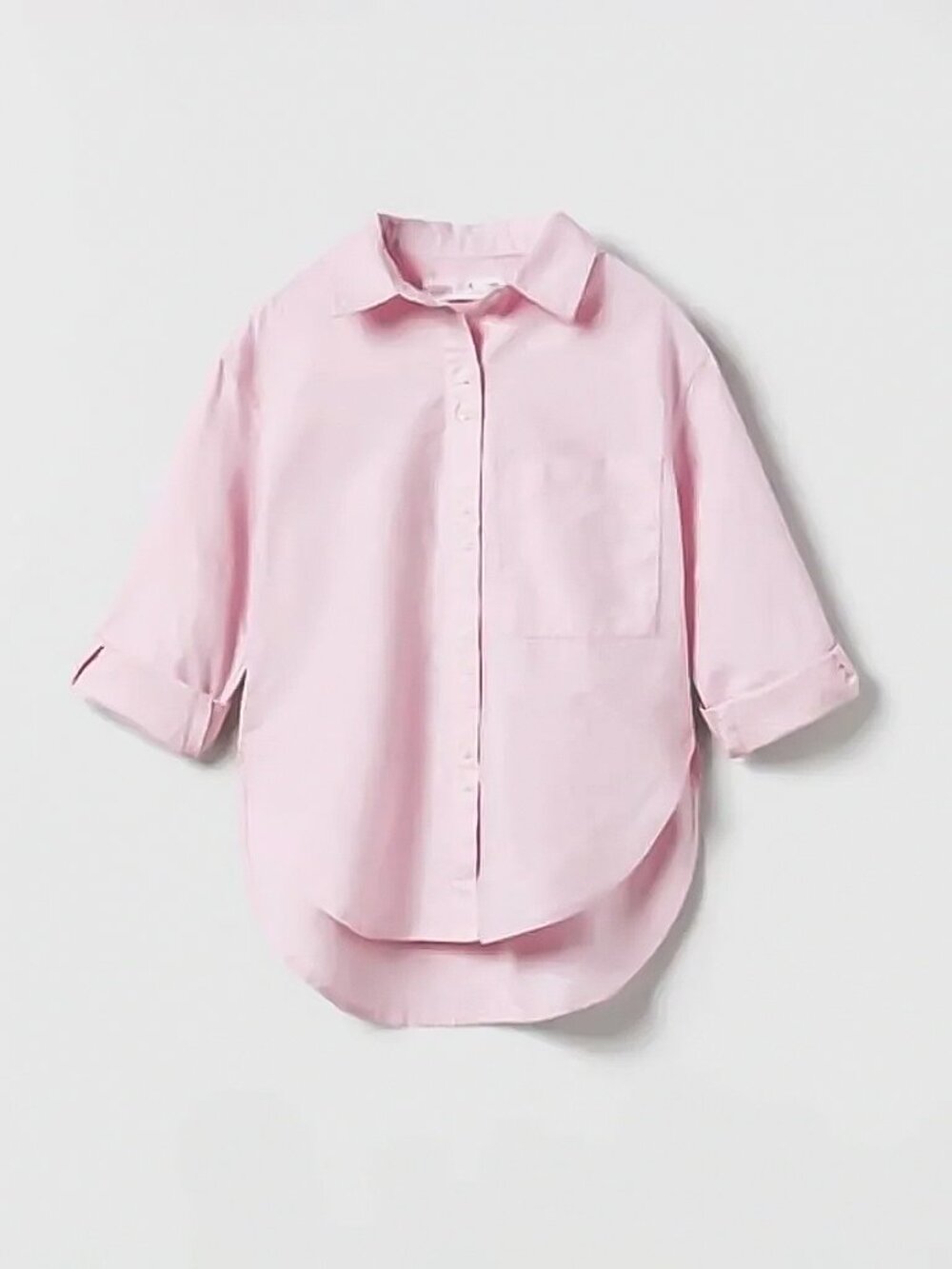 NWT Zara Girls Oxford Button Down Rounded Hem Pink Shirt size 9